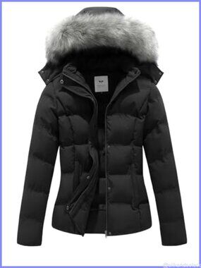 Women's Winter Puffer Coat Quilted Jacket Removable Fur Hood
